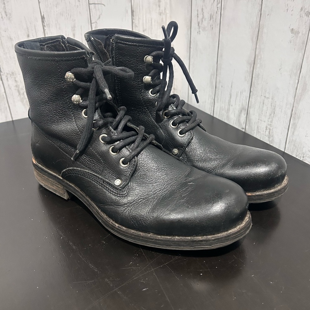 RUDSAK Black Leather Combat Boots EU 41 Lace Up And Zip | Chunky Moto
